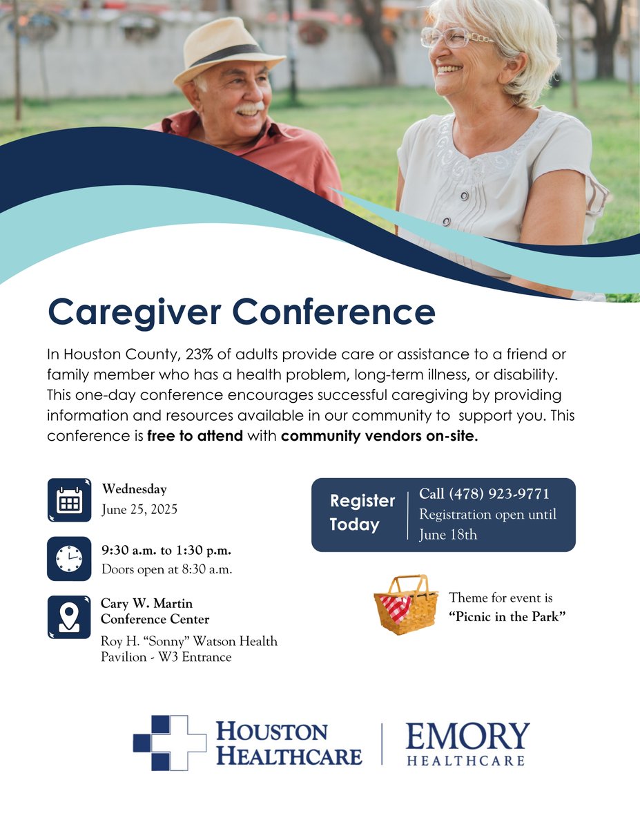HoustonHealthGa's tweet photo. Caring for others takes heart, and we’re here to support YOU! Join us for a day of resources, learning, and connection at the Caregiver Conference 2025.

📅June 25, 2025
📍 Cary W. Martin Conference Center
⏰ 9:30 a.m. - 1:30 p.m.
💰 FREE to attend
☎️ Register by June 18th https://t.co/tCu6iU0BPl