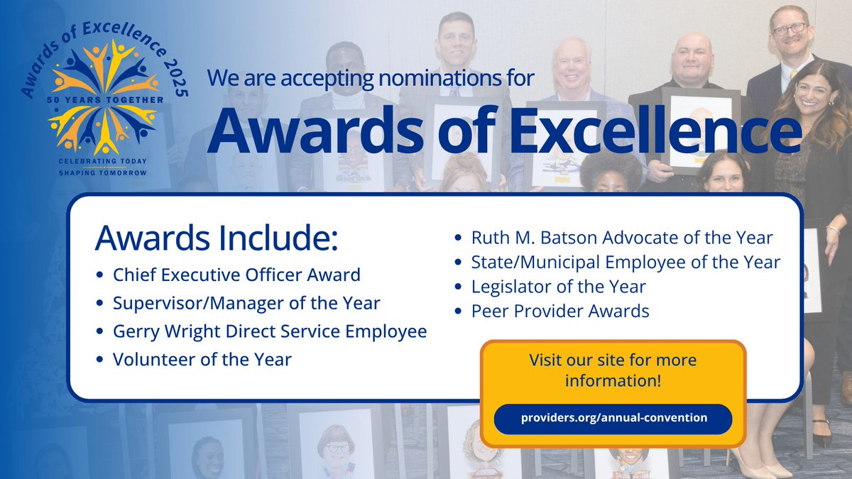 The Providers’ Council is now accepting nominations for the Awards of Excellence 2025! For more information, please visit: providers.org/annual-convent…

#50years #convention2025 #awardsofexcellence #nominate
