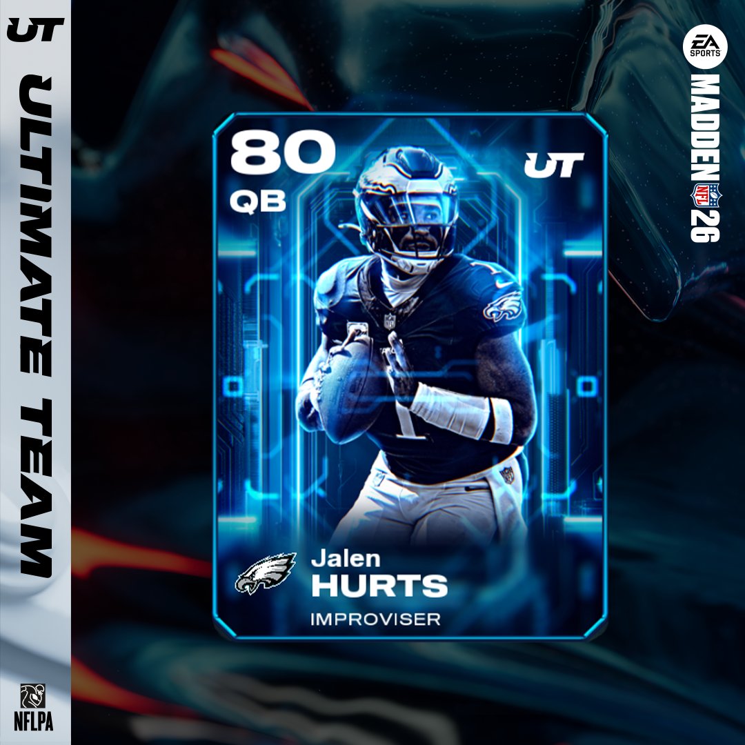 EASPORTS_MUT's tweet image. Add Jalen Hurts to your MUT Squad by pre-ordering #Madden26 by July 24
» Eligible to be upgraded to 87 OVR
» 32x Team Chemistries
» Rare Ability Bucket
Pre-Order Now 🔗: x.ea.com/83877