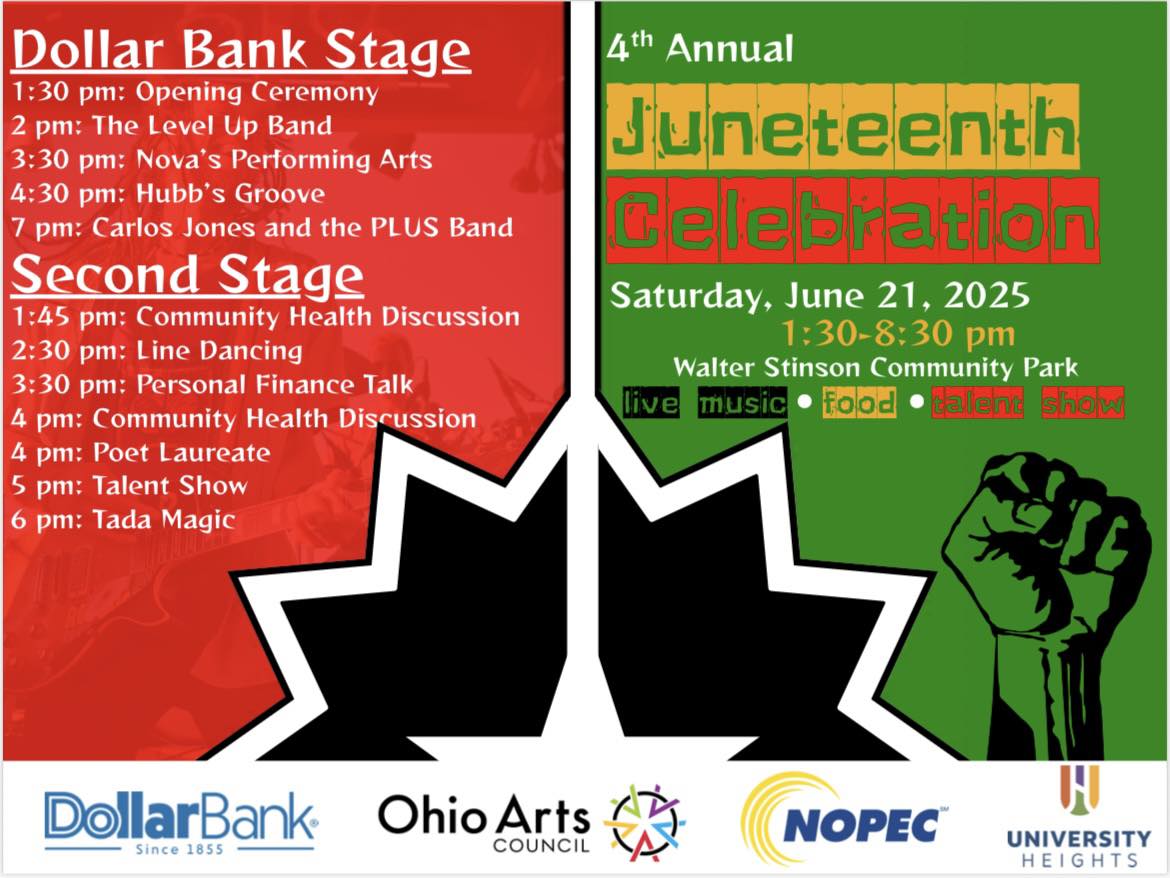 Cleveland Rape Crisis Center (@clevelandrcc) on Twitter photo The fourth annual <a href="/UH_cityhall/">University Heights</a> Juneteenth Celebration is June 21 from 1:30-8:30PM at Walter Stinson Community Park. Join friends, neighbors, and local organizations for a day filled with live music, celebration, community building, and family-friendly activities. The fourth annual <a href="/UH_cityhall/">University Heights</a> Juneteenth Celebration is June 21 from 1:30-8:30PM at Walter Stinson Community Park. Join friends, neighbors, and local organizations for a day filled with live music, celebration, community building, and family-friendly activities.