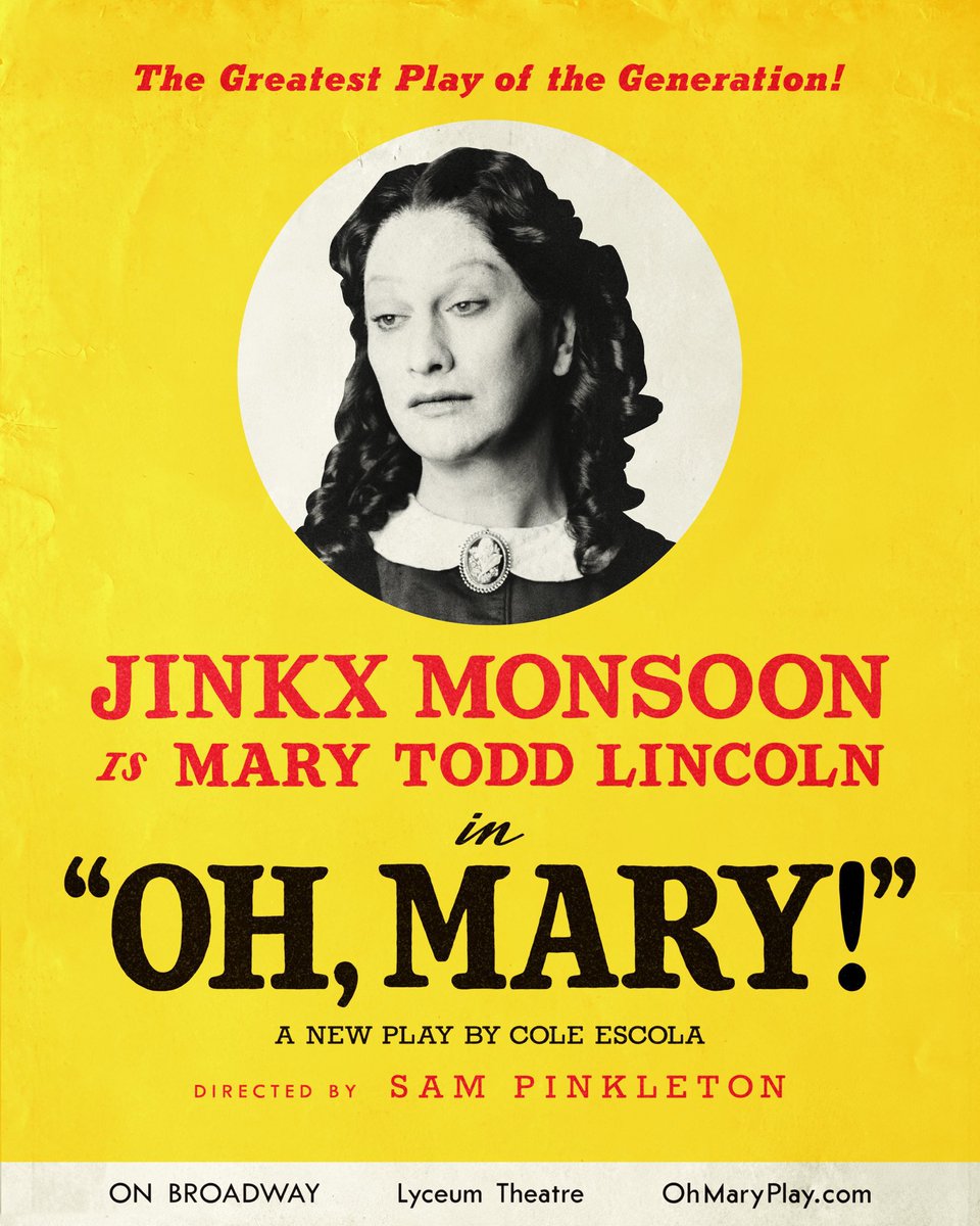 FilmUpdates's tweet image. Jinkx Monsoon is set to take over the role of Mary Todd Lincoln in ‘OH, MARY!’ on Broadway.

Beginning August 4, and play a limited eight-week engagement through September 27.