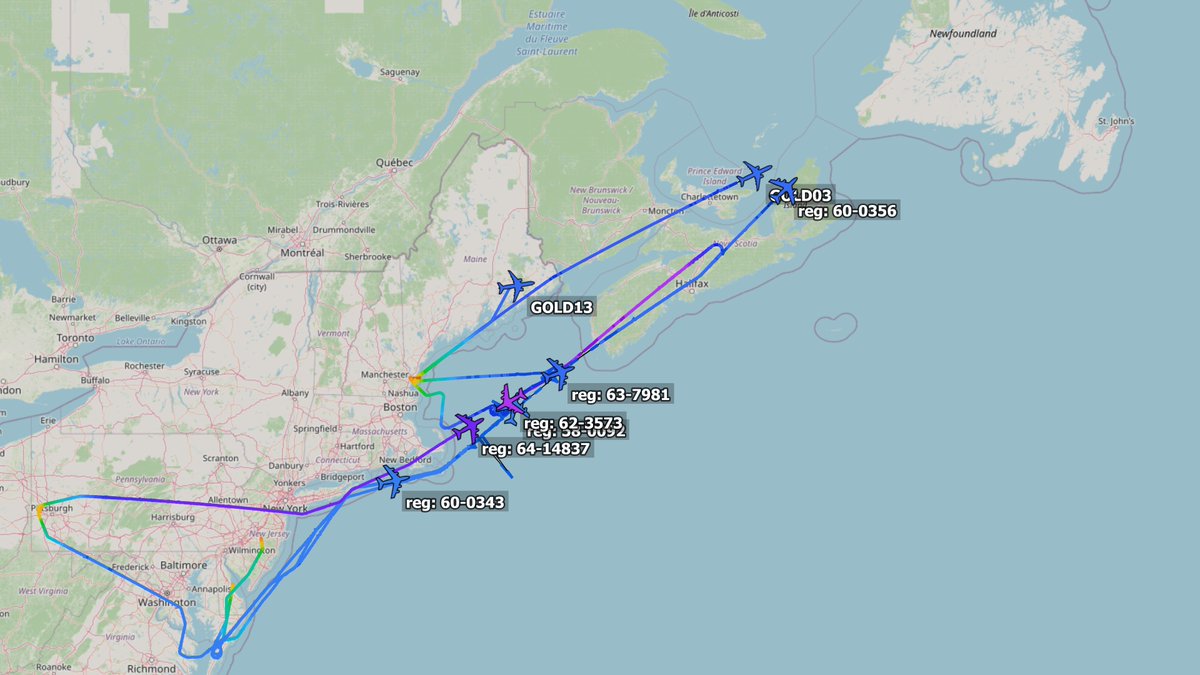 Twelve F-22 Raptors out of Langley AFB are en route to RAF Lakenheath as #TABOR51 (x4), #TABOR61 (x4), and #TABOR71 (x4), to be deployed to Muwaffaq Salti AB. 

#GOLD tankers are supporting them on Coronet East 083.