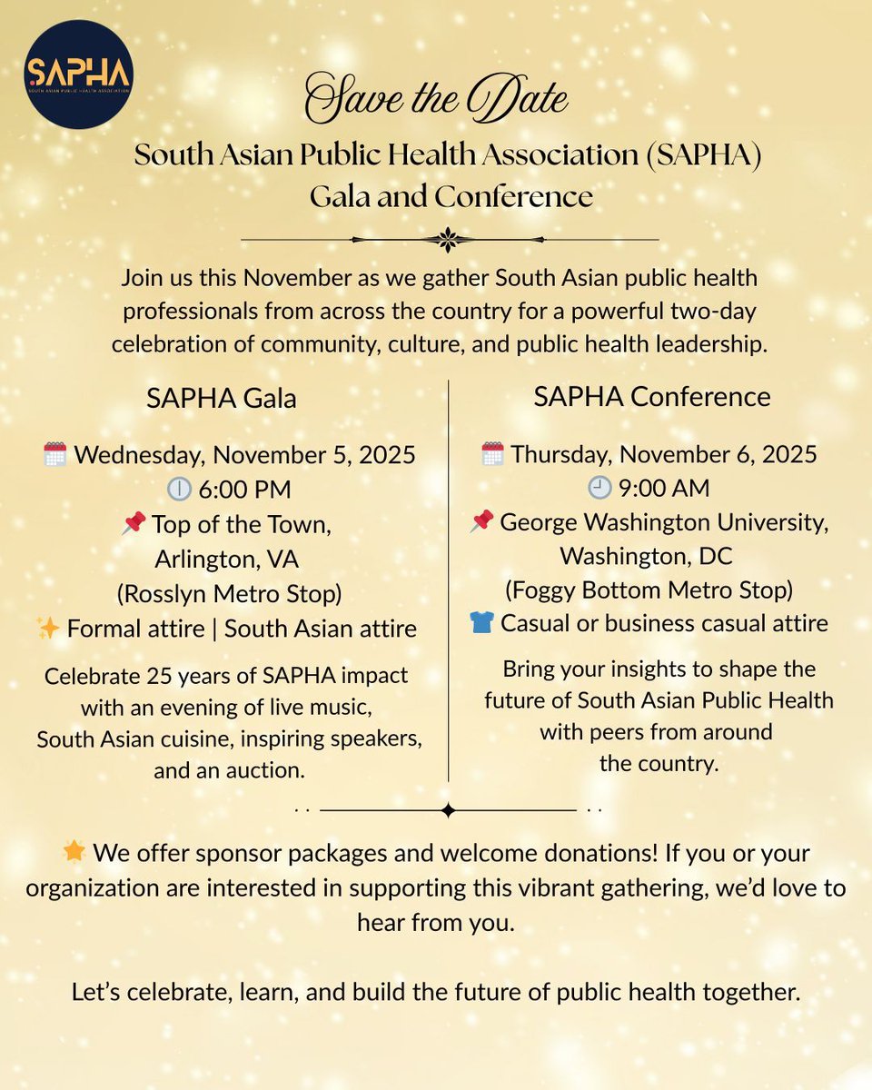 SAPHAinfo's tweet image. 🔊 ICYMI: We’re thrilled to announce the theme for SAPHA’s first-ever national conference:
By Us, For Us: Shaping the Future of South Asian Public Health.
❇️ Watch this space for further details!!
#southasian #publichealth #conference
