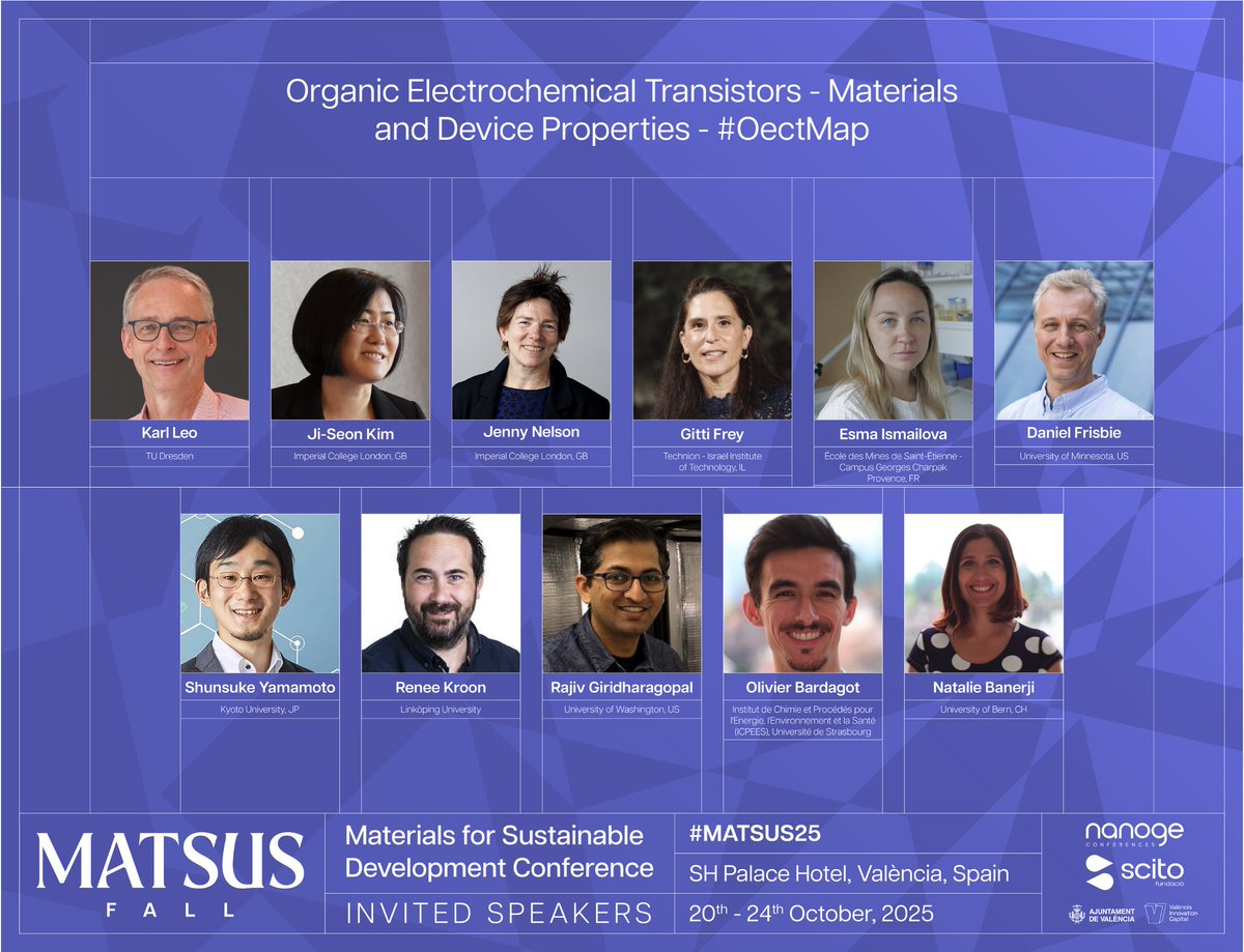 Come join <a href="/tpavanderpol/">Tom van der Pol</a>, Sabine Ludwigs and I in Valencia ☀️🏝️😎 this Fall at #MATSUS25 <a href="/nanoGe_Conf/">NanogeConferences</a>. We’ll discuss OECT materials, devices, applications, modeling, and more! We have a fantastic invited speaker lineup already and look forward to your exciting contributed talks!