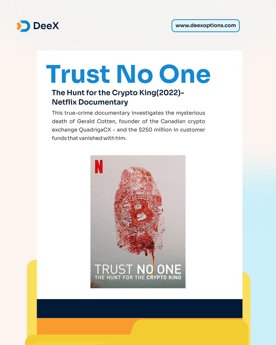 deexoptions's tweet photo. Not your regular Netflix & chill ๐ฌ
Here are 3 movies every crypto trader should watch. Insights, hustle, and straight-up trader energy. Slide to find your next binge!
#CryptoMovies #DeeXoptions #CryptoTrading https://t.co/OJePEk6sf3