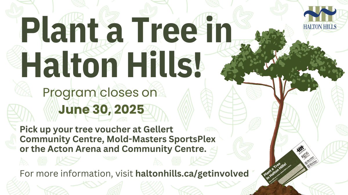 Time is running out to take advantage of our Tree Voucher Program, #HaltonHills! The countdown is on as the deadline to collect is June 30, 2025! 🌳✨

All Halton Hills property owners can pick up exclusive vouchers to help beautify your gardens and green spaces this spring 🌼🌸