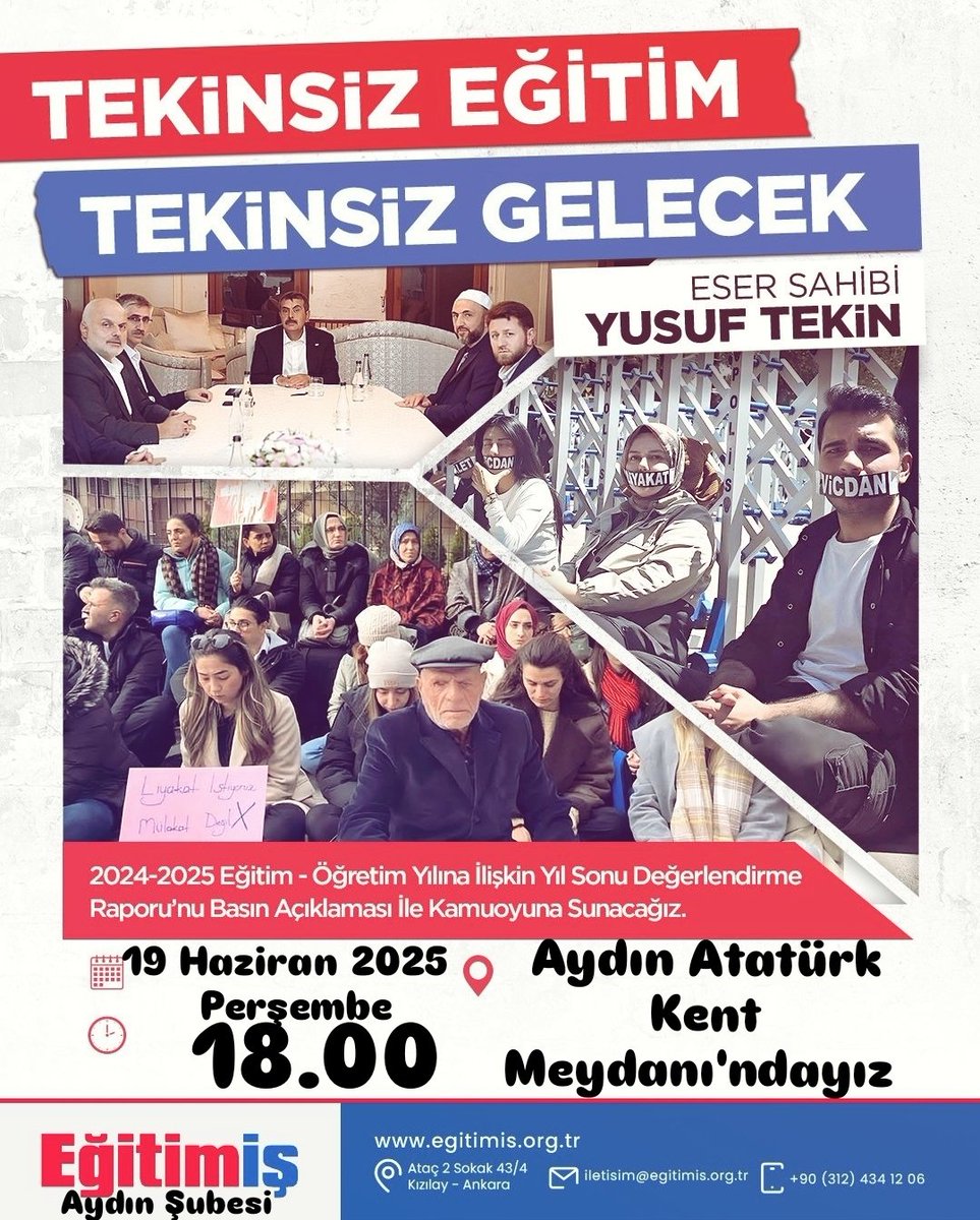 Sorun eğitim ve gelecek sorunudur. Çağdaşlık ve kalkınma sorunudur. Eğitime, çocuklarına, öğretmenlerine sahip çıkmayan millet, dünyada perişan olmaya mahkûmdur. Derdi eğitim olan, çocuklarının  geleceğinden endişe eden, Aydın halkını Aydın Atatürk Kent Meydanı'na davet ediyoruz.