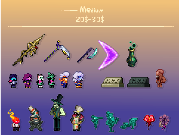 Zarachard27's tweet photo. Finally got around to doing a sprite commission sheet!

If you're interested in my work please consider reaching out and commissioning me! DM me on either Twitter or Discord for inquiry.

|| Retweets would be very much appreciated! ||

#terraria #pixelart https://t.co/GfW9W2Sl8u