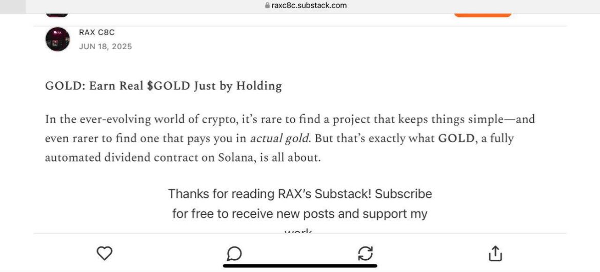 GOLDrewardscom's tweet photo. ✉️New Substack Post Just Dropped!

Earn Real $GOLD by Holding One Token
No staking. No farming. No gimmicks. Just pure passive rewards in real gold—straight to your wallet.

Build your empire like the old kings—starting today.

https://t.co/wAV6TXdA6Y https://t.co/MiHK18FkkV