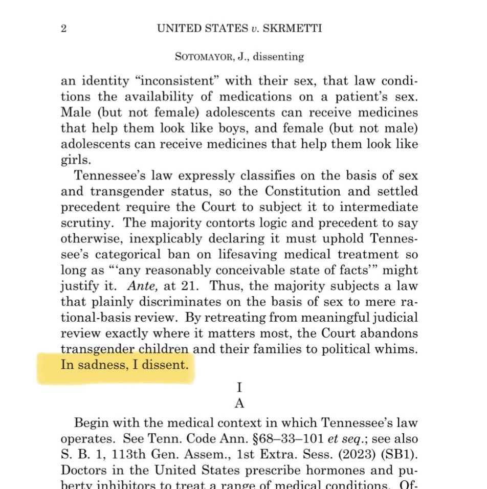 So we all need to say again loudly that transgender people exist and deserve equal protection under the constitution, because this morning our highest court went with discrimination. Sotomayor read her dissent from the bench. In sadness, I repost it.