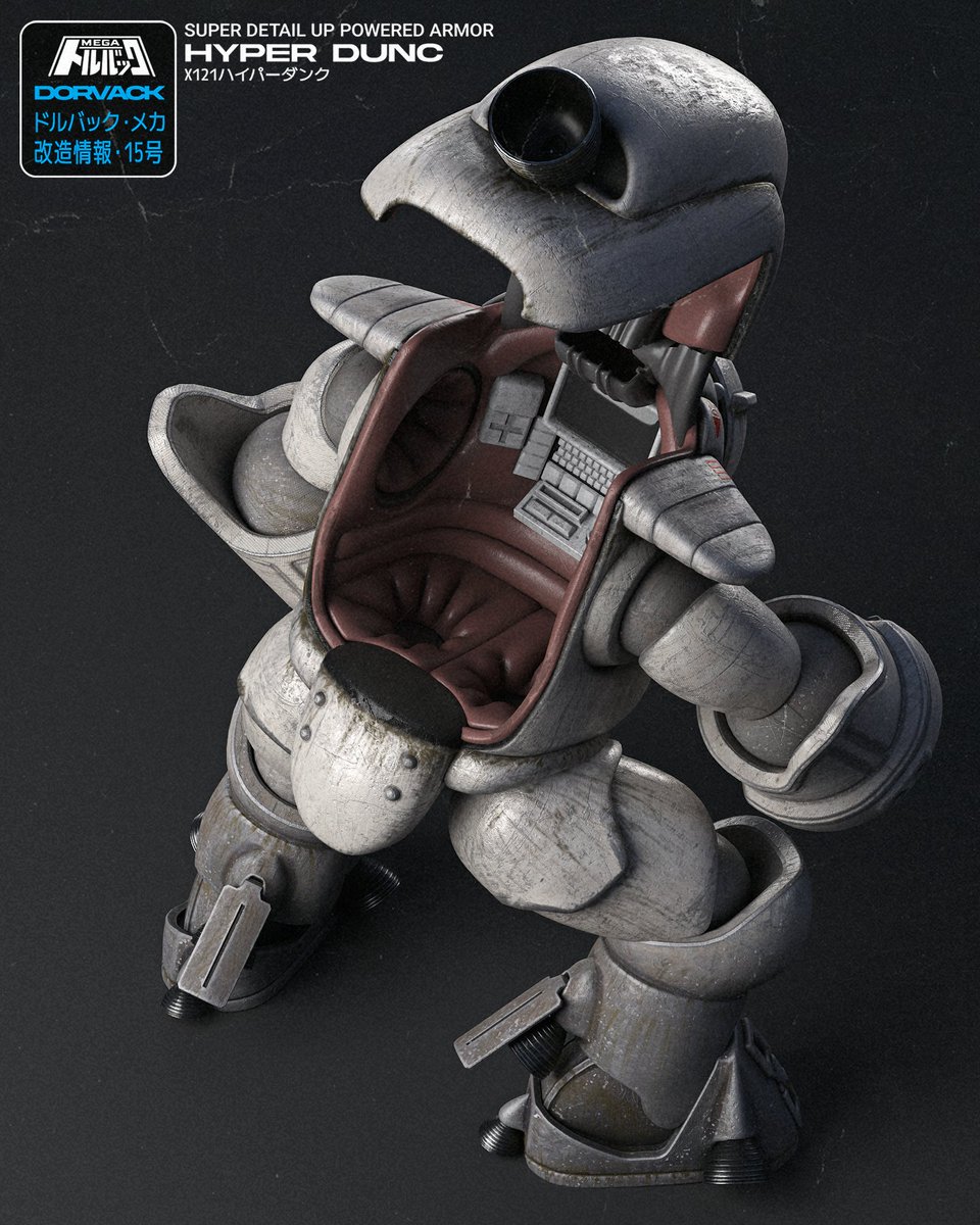 rentaneko3d's tweet image. DORVACK HYPER DUNK
A faithful 1:1 3D recreation of Makoto Kobayashi’s @makomako713 Hyper DUNK design from Special Armored Battalion Dorvack (1983).