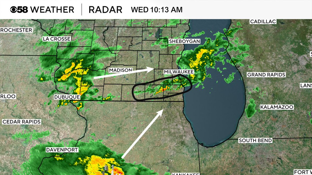 10:15 AM Radar: Most of southeast Wisconsin is pretty dry but we still have some pockets of moderate rain. Bigger areas of rain are moving in from the west and southwest that arrive this afternoon with the possibility of heavy rain and strong storms.