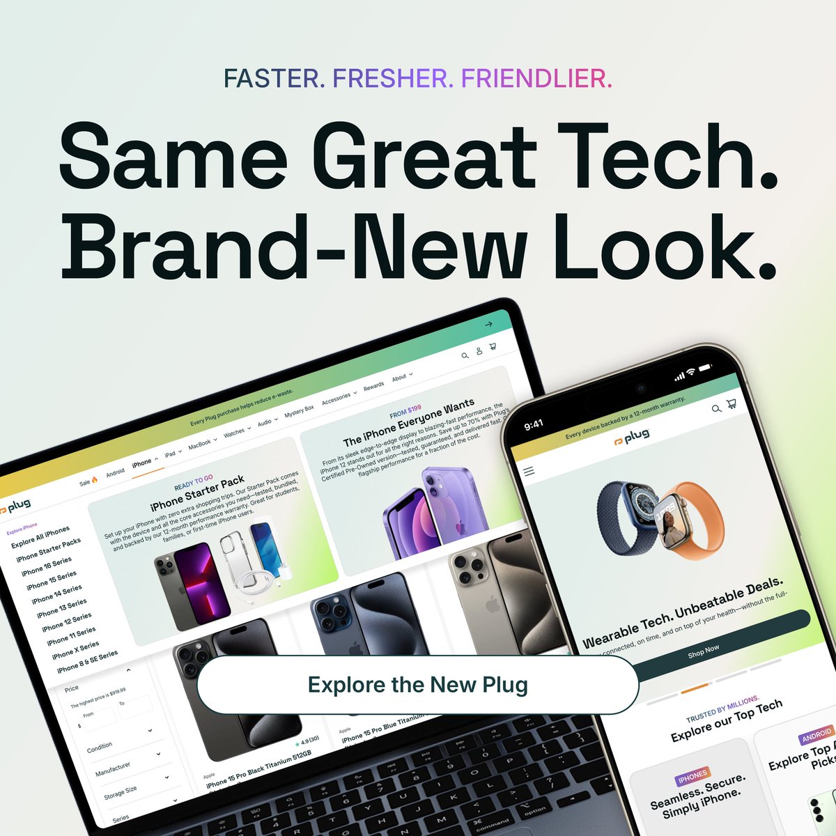 plugbettertech's tweet image. 🔌 Plug Just Got a Glow-Up!

We rebuilt Plug from the ground up—with a smoother website, a new mobile app, and the same unbeatable deals on Certified Pre-Owned devices! Tap below to explore the new Plug—smarter than ever.

👉 plug.tech
#PlugTech