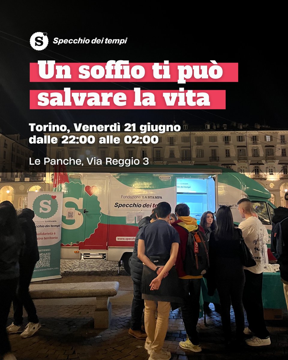 🚨 Un soffio ti può salvare la vita
 📍 Torino, Panche – Via Reggio 3
 🗓️ Venerdì 21/06
 ⏰ 22:00 - 02:00
La notte è giovane, ma la sicurezza viene prima di tutto.
Con Carabinieri e FederFarma, alcool test gratuiti.
Perché divertirsi in sicurezza è possibile. 
Basta un soffio.