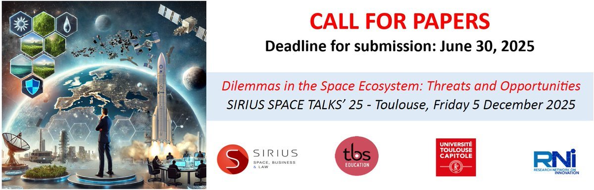 🚀Only a few days left to submit your paper! SIRIUS SPACE TALKS’25
📆December 5, 2025 |📍Toulouse,FR
📢Theme: Dilemmas in the Space Ecosystem: Threats and Opportunities
📬Submit by June 30, 2025 to spacetalks31@gmail.com
🔗Info:linkedin.com/posts/chaire-s…