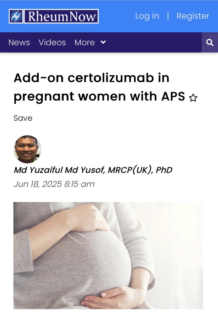 Md Yuzaiful Md Yusof (@yuz6yusof) on Twitter photo #EULAR2025 Please find my blog and summary of IMPACT trial: Add-On Certolizumab in pregnant women with antiphospholipid syndrome <a href="/RheumNow/">Dr. John Cush</a>
rheumnow.com/news/add-certo… #EULAR2025 Please find my blog and summary of IMPACT trial: Add-On Certolizumab in pregnant women with antiphospholipid syndrome <a href="/RheumNow/">Dr. John Cush</a>
rheumnow.com/news/add-certo…
