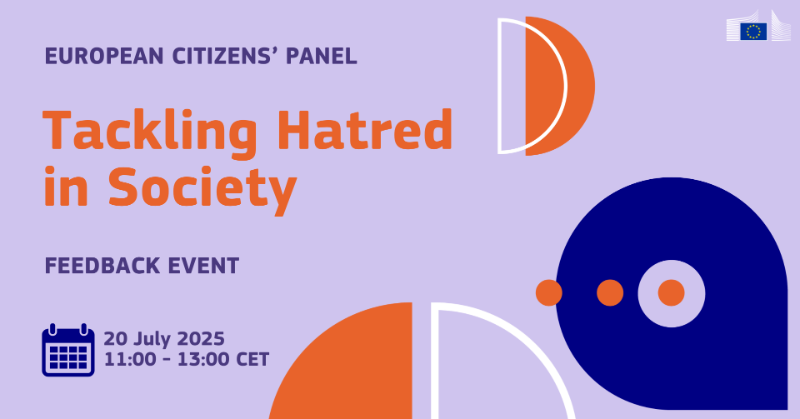 EU_Justice's tweet photo. 🗣️ Citizens taking a stand against hate!
📅 Tune in tomorrow, 20 June (11:00–13:00), for the feedback event on the EU Citizens’ Panel on Tackling Hatred in Society.
🔗 Livestream: https://t.co/3rykkNhzms
#EUHaveYourSay #CitizensPanel https://t.co/l9FICcQXV1