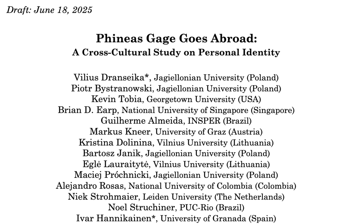moralsciencelab's tweet photo. 🧠 Phineas Gage goes abroad! 🌍

A new study finds the “Gage effect” across 10 countries and 9 languages.

Most of these languages distinguish numerical (mismo) from qualitative (igual) identity. It turns out that moral decline disrupts *numerical* identity. https://t.co/f21kx0xeze