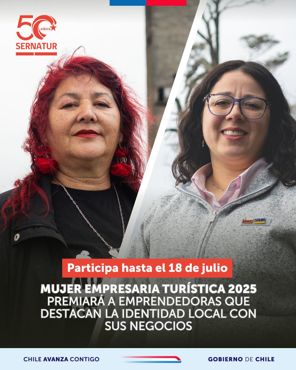 💥 ¡Hoy lanzamos el concurso #MujerEmpresariaTurística junto a <a href="/MinMujeryEG/">Ministerio de la Mujer y la Equidad de Género</a> y <a href="/BancoEstado/">BancoEstado</a>!
Si lideras un emprendimiento turístico con identidad local, participa por $2.500.000 y un kit audiovisual para promocionar tu negocio.
🔗 Encuentra más info en sernatur.cl/mujer-empresar….