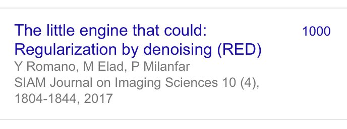 docmilanfar's tweet image. A good denoiser learns the geometry of the image manifold. Thus it makes perfect sense to use denoisers to regularize ill-posed problems. This was a key reason we proposed Regularization by Denoising (RED) in 2016. A modest landmark in citations, but big impact in practice

1/4