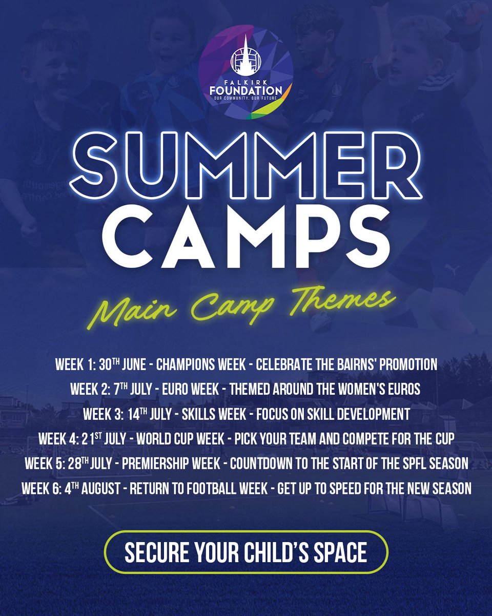 Every week, our Summer Camps have a new focus mixing fun and competition for every age.

🎟️ Book the weeks that suit – or join us for them all!


🔗 Full info &amp; booking: falkirkfoundation.org/holiday-camps/