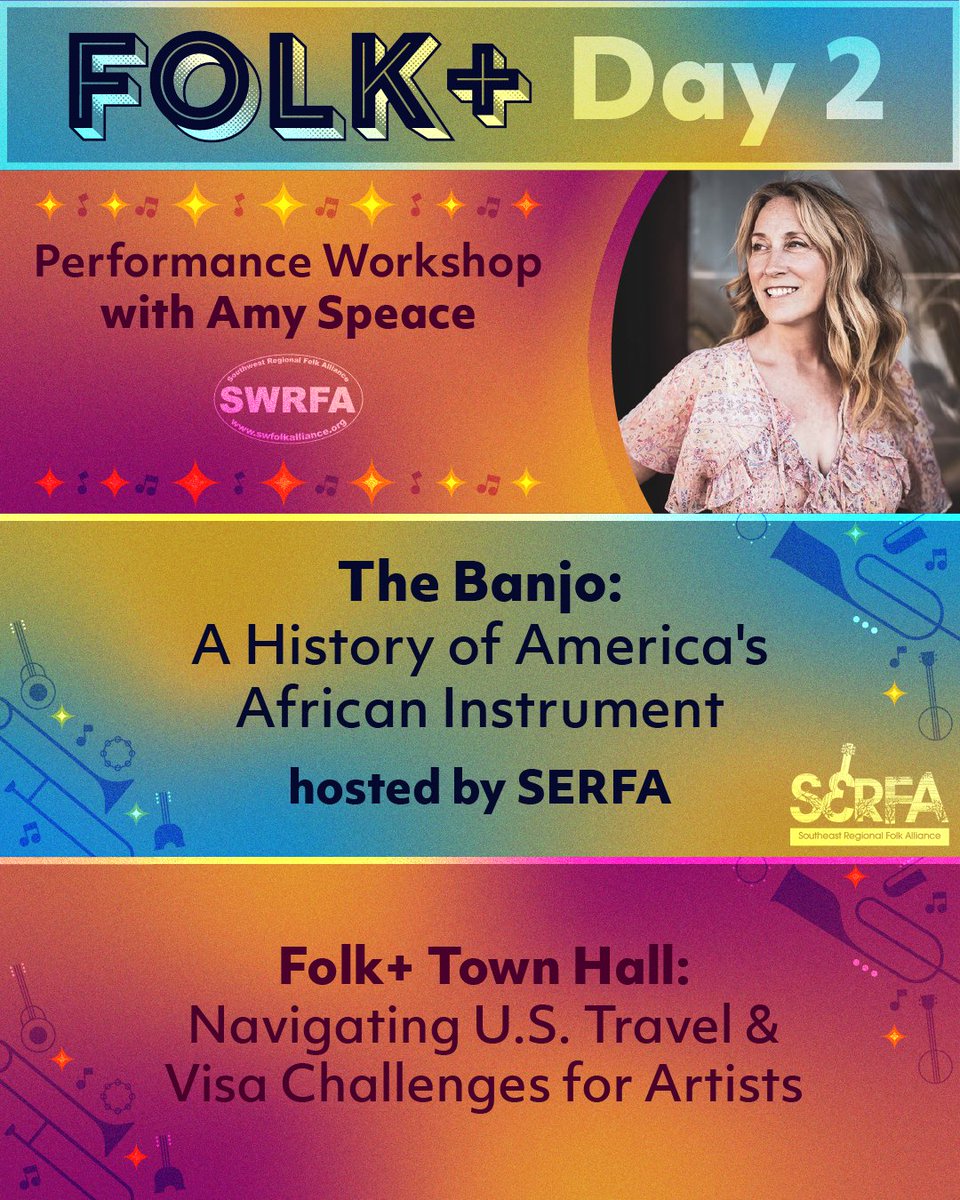 Folk+ Day Two, Wednesday, June 18 - Closing out with a bang! Swipe right for a taste of programming highlights for Day Two of our virtual conference.

Full Schedule and Links mailchi.mp/folk/folk-2025…