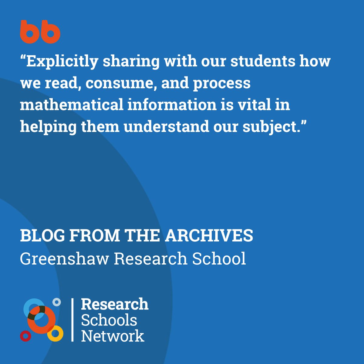 Blackpool Research School (@blackpoolrs) on Twitter photo NEW: FROM THE ARCHIVES
This year we take a weekly dip into the archives to revisit blogs you may have missed.
This week, Amarbeer Singh Gill of <a href="/GreenshawR/">Greenshaw Research</a> considers how we read, consume and process mathematical information.
buff.ly/tIut5kr NEW: FROM THE ARCHIVES
This year we take a weekly dip into the archives to revisit blogs you may have missed.
This week, Amarbeer Singh Gill of <a href="/GreenshawR/">Greenshaw Research</a> considers how we read, consume and process mathematical information.
buff.ly/tIut5kr