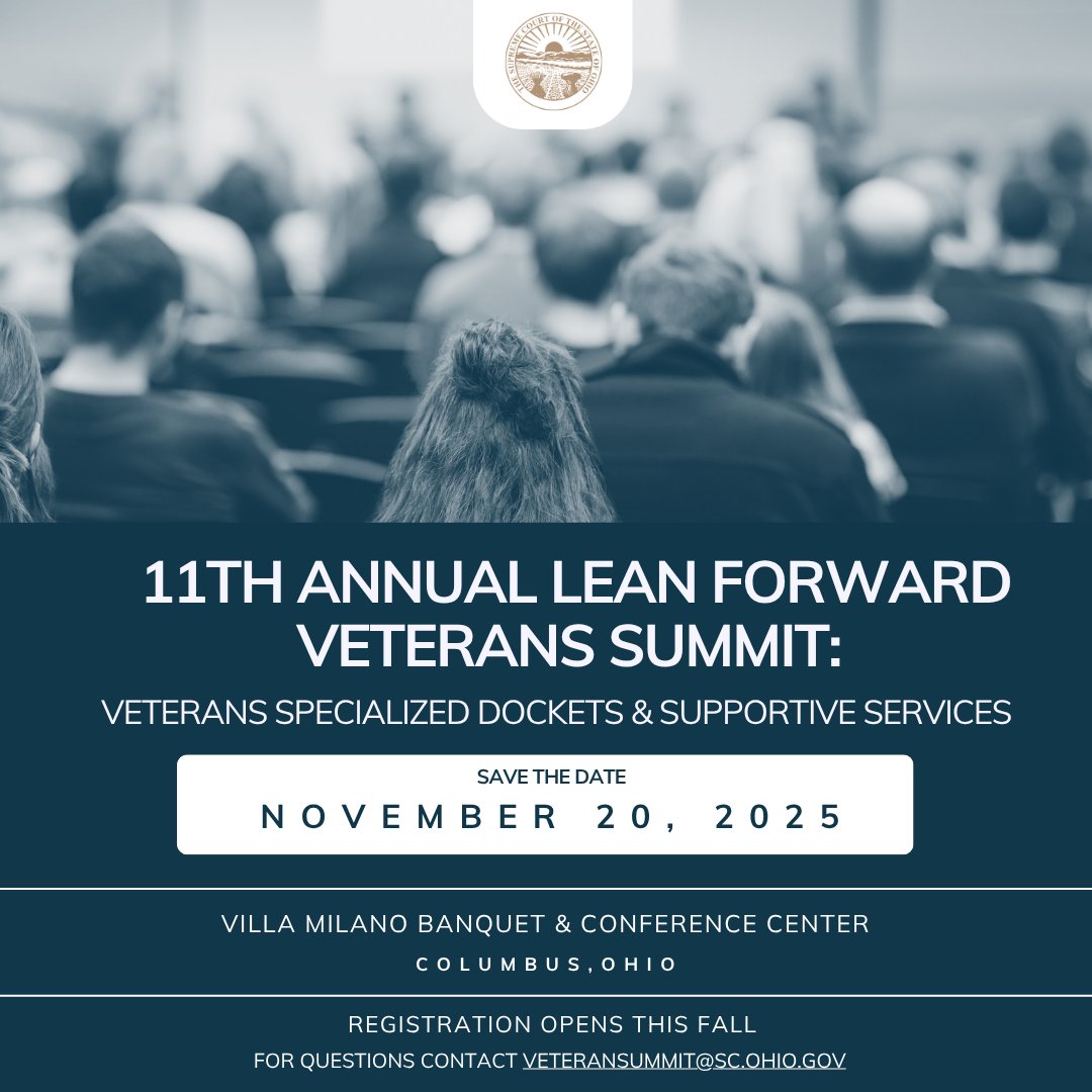 CordataHealth's tweet image. 📣 Save the Date: The 11th Annual Lean Forward Veterans Summit is Nov. 20 in Columbus, OH!
Join courts, providers &amp;amp; community leaders working to support veterans through justice &amp;amp; care systems.

📩 veteransummit@sc.ohio.gov
#VeteransSummit2025 #LeanForward