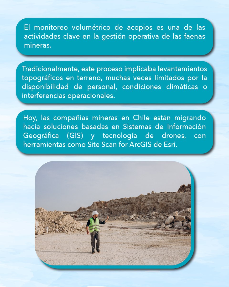 ESRIChile's tweet image. Las compañías mineras en Chile están migrando hacia soluciones basadas en Sistemas de Información Geográfica (#GIS) y tecnología de drones, con herramientas como #SiteScan for #ArcGIS de #Esri 🌐
➡️ Es un paso clave hacia una #mineríadigital, eficiente, segura y sostenible 🌟