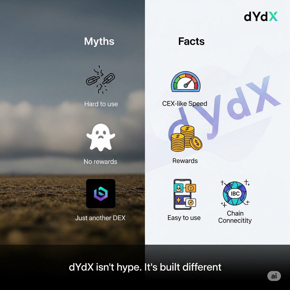 zicjayo's tweet photo. Myth vs Facts: dydx edition 👇

Myth: It’s just another DEX
Fact: dydx runs a full onchain order book with CEX-like speed

Myth: No rewards if you’re not a pro
Fact: Even small traders can rack up points every epoch

Myth: It’s hard to use
Fact: The UI is clean, and you can trade from mobile now too

Myth: The chain is isolated
Fact: dydxChain is IBC enabled and bridging keeps evolving

dydx got layers. Don’t sleep on it
