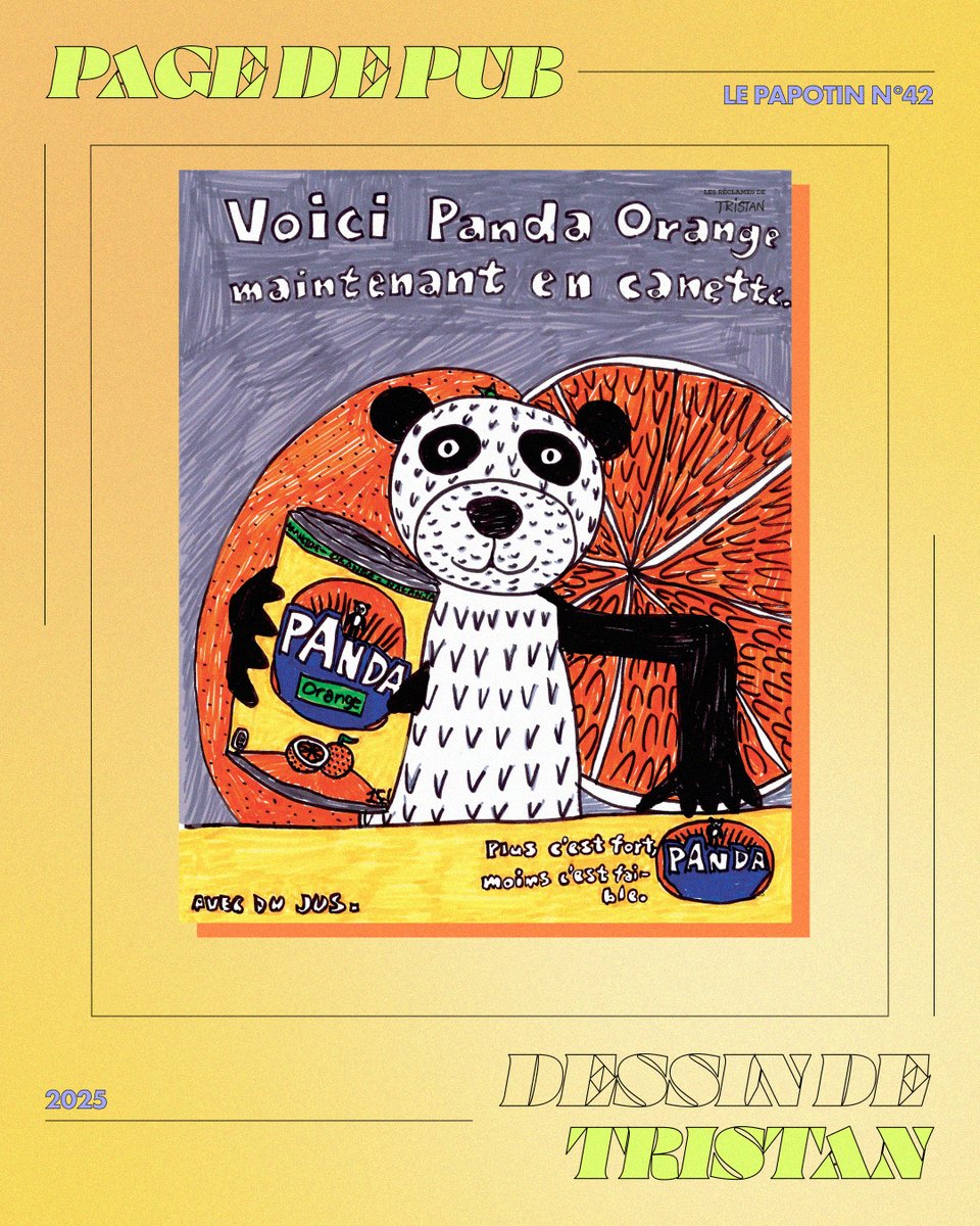 La publicité du mois ! 
Découvrez "Panda rouge", plus c'est fort moins c'est faible 💪

Encore un dessin de Tristan que vous pouvez retrouver dans le n°42 du Papotin !

#LePapotin