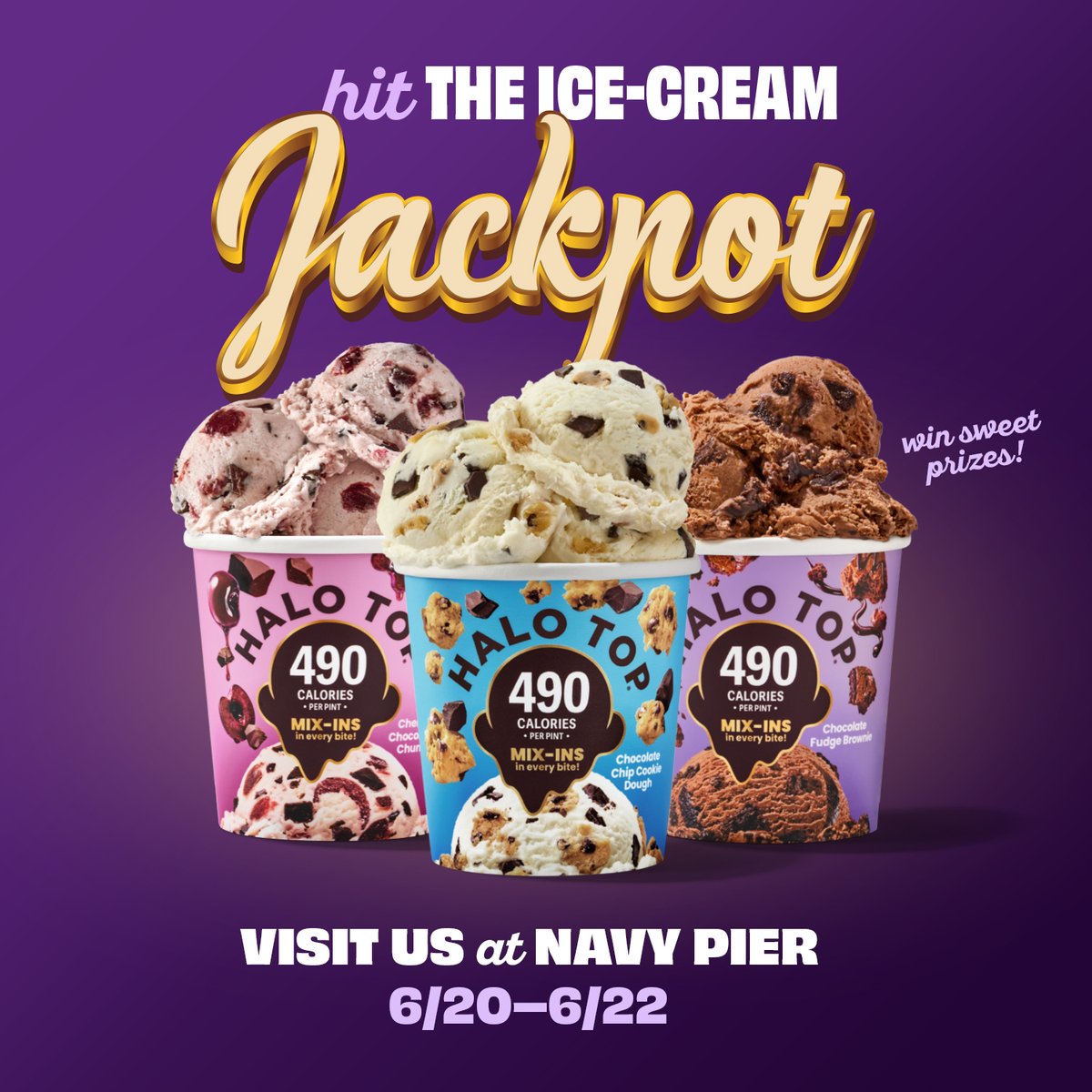 Stop by Navy Pier from for a chance to win prizes and try NEW <a href="/HaloTopCreamery/">Halo Top</a> with mix-ins in every bite! Booth opens at noon. 🍨 🎰 🎉