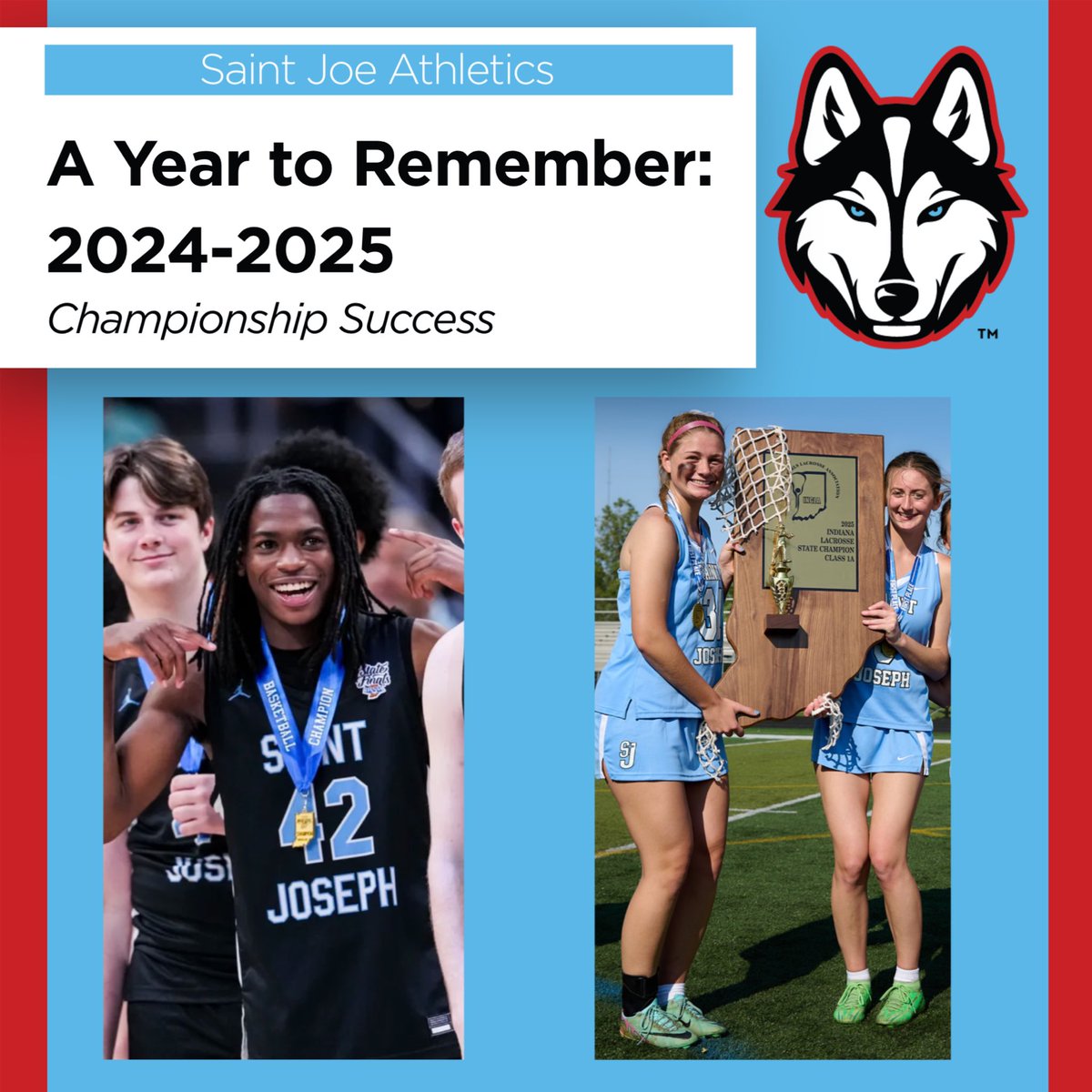 What a year for Saint Joe Athletics! With 21 different championships added in the 2024–25 school year, our student-athletes made history. The Boys Golf Regional title marked the 101st all-time IHSAA Regional title in school history. This year, five teams advanced to the State