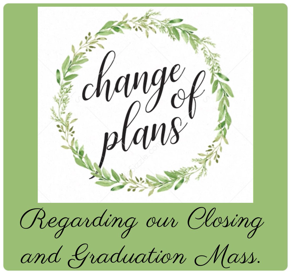 Please be advised that we are no longer walking to church for our Closing and Graduation Mass on Thursday, June 19th. Instead, we will be hosting Father Ed in the gym. Mass starts at 10:15am. All welcome. 🛐✝️