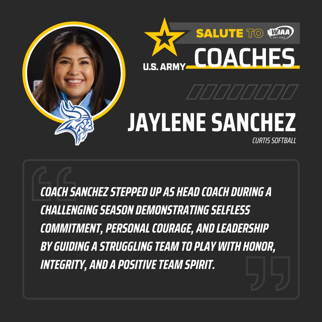 WIAA (@wiaawa) on Twitter photo Please join us in saluting:
JAYLENE SANCHEZ
Curtis Softball
<a href="/goarmyseattle/">Go Army Seattle</a>
#SalutetoCoaches Please join us in saluting:
JAYLENE SANCHEZ
Curtis Softball
<a href="/goarmyseattle/">Go Army Seattle</a>
#SalutetoCoaches