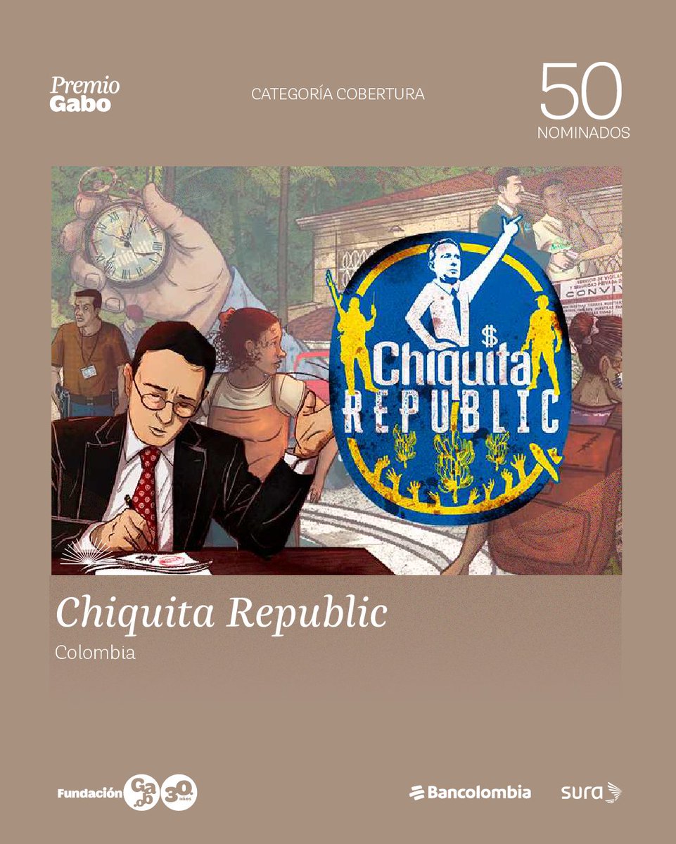 Fundación Gabo (@fundaciongabo) on Twitter photo <a href="/Bancolombia/">Bancolombia</a> <a href="/GRUPOSURA/">Grupo SURA</a> <a href="/Renanporto__/">Renan Porto</a> <a href="/fabioooleite/">Fabio Leite</a> <a href="/lilian_tahan/">Lilian Tahan</a> <a href="/prirborges/">Priscilla Borges</a> <a href="/meireles_olivia/">Olívia Meireles</a> <a href="/clarembaux/">Patricia Clarembaux</a> <a href="/EstherPovedaC/">Esther Poveda</a> <a href="/UniNoticias/">Univision Noticias</a> <a href="/IMidwest/">InvestigateMidwest</a> “Chiquita Republic”, publicado por <a href="/JoseGuarnizoA/">Jose Guarnizo</a>, <a href="/ANicolasSanchez/">Nicolás Sánchez Arévalo</a> y <a href="/angie_pik/">Angie Pik</a> en <a href="/VoragineCo/">Vorágine</a>, nominado al #PremioGabo2025 🏆
Una investigación sobre los juicios contra empresarios bananeros por financiar el paramilitarismo en Colombia ➡️ voragine.co/chiquita-repub… <a href="/Bancolombia/">Bancolombia</a> <a href="/GRUPOSURA/">Grupo SURA</a> <a href="/Renanporto__/">Renan Porto</a> <a href="/fabioooleite/">Fabio Leite</a> <a href="/lilian_tahan/">Lilian Tahan</a> <a href="/prirborges/">Priscilla Borges</a> <a href="/meireles_olivia/">Olívia Meireles</a> <a href="/clarembaux/">Patricia Clarembaux</a> <a href="/EstherPovedaC/">Esther Poveda</a> <a href="/UniNoticias/">Univision Noticias</a> <a href="/IMidwest/">InvestigateMidwest</a> “Chiquita Republic”, publicado por <a href="/JoseGuarnizoA/">Jose Guarnizo</a>, <a href="/ANicolasSanchez/">Nicolás Sánchez Arévalo</a> y <a href="/angie_pik/">Angie Pik</a> en <a href="/VoragineCo/">Vorágine</a>, nominado al #PremioGabo2025 🏆
Una investigación sobre los juicios contra empresarios bananeros por financiar el paramilitarismo en Colombia ➡️ voragine.co/chiquita-repub…