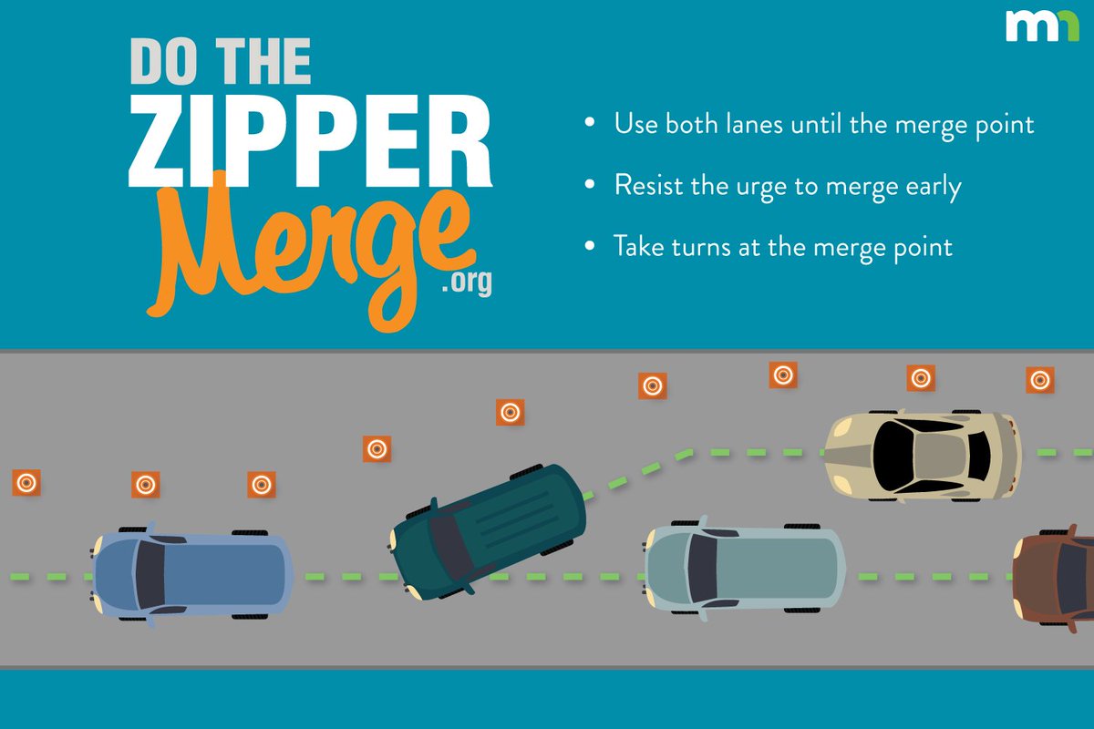 EdenPrairiePD's tweet image. Do you know how to Zipper Merge?
Road construction season is upon us and with projects in Eden Prairie and throughout the metro area, it’s time to remind all drivers how to do the zipper merge.
edenprairie.org/Home/Component…