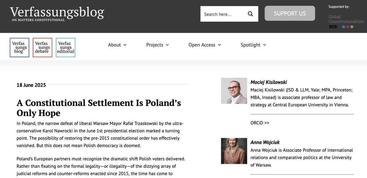 Anna Wojciuk (@awojciuk) on Twitter photo With the election victory of ultra-conservative Karol Nawrocki, "the possibility of restoring the pre-2015 constitutional order has effectively vanished,” we write with <a href="/kisilowski/">Maciej Kisilowski</a> for Verfassungsblog. “But this does not mean Polish democracy is doomed” rb.gy/9slfxz With the election victory of ultra-conservative Karol Nawrocki, "the possibility of restoring the pre-2015 constitutional order has effectively vanished,” we write with <a href="/kisilowski/">Maciej Kisilowski</a> for Verfassungsblog. “But this does not mean Polish democracy is doomed” rb.gy/9slfxz