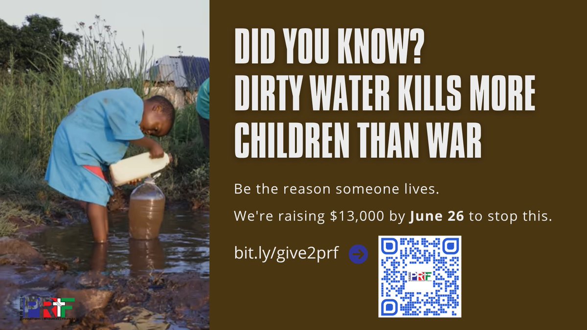 DrNateDunlapJr's tweet photo. Did you know? Dirty water kills more children than war.

Unsafe drinking water spreads disease, keeps girls from school, and threatens lives.
We're raising $13,000 by June 26 to stop this.

 💦 Be the reason someone lives.
 👉 https://t.co/il1CkqJaaf

#WaterIsLife #PRFDonates https://t.co/I3Mafrh8dw