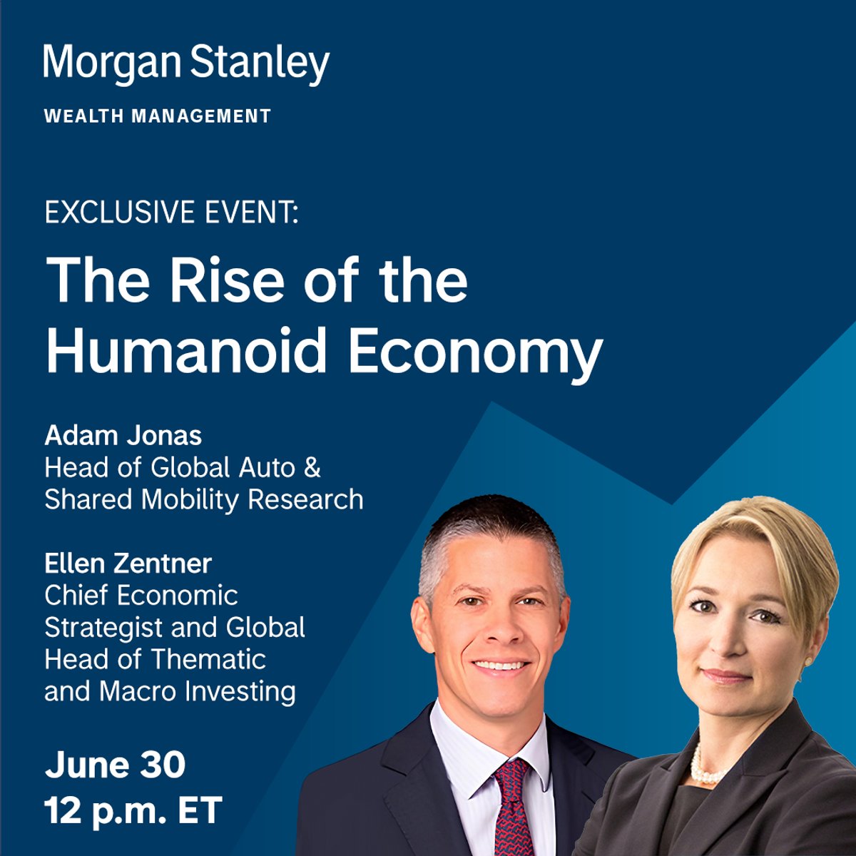 RickBerryMS's tweet photo. As AI gains physical abilities, how will industries and markets be transformed? Join us Monday, June 30 as Morgan Stanley thought leaders discuss the rapid transition of artificial intelligence into the physical world. Register here: https://t.co/w8V0PYk9sS https://t.co/1SGTZhHqTO