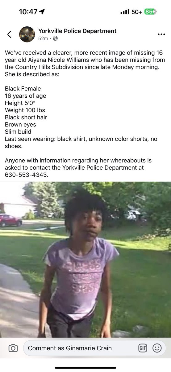 Missing child Yorkville, IL