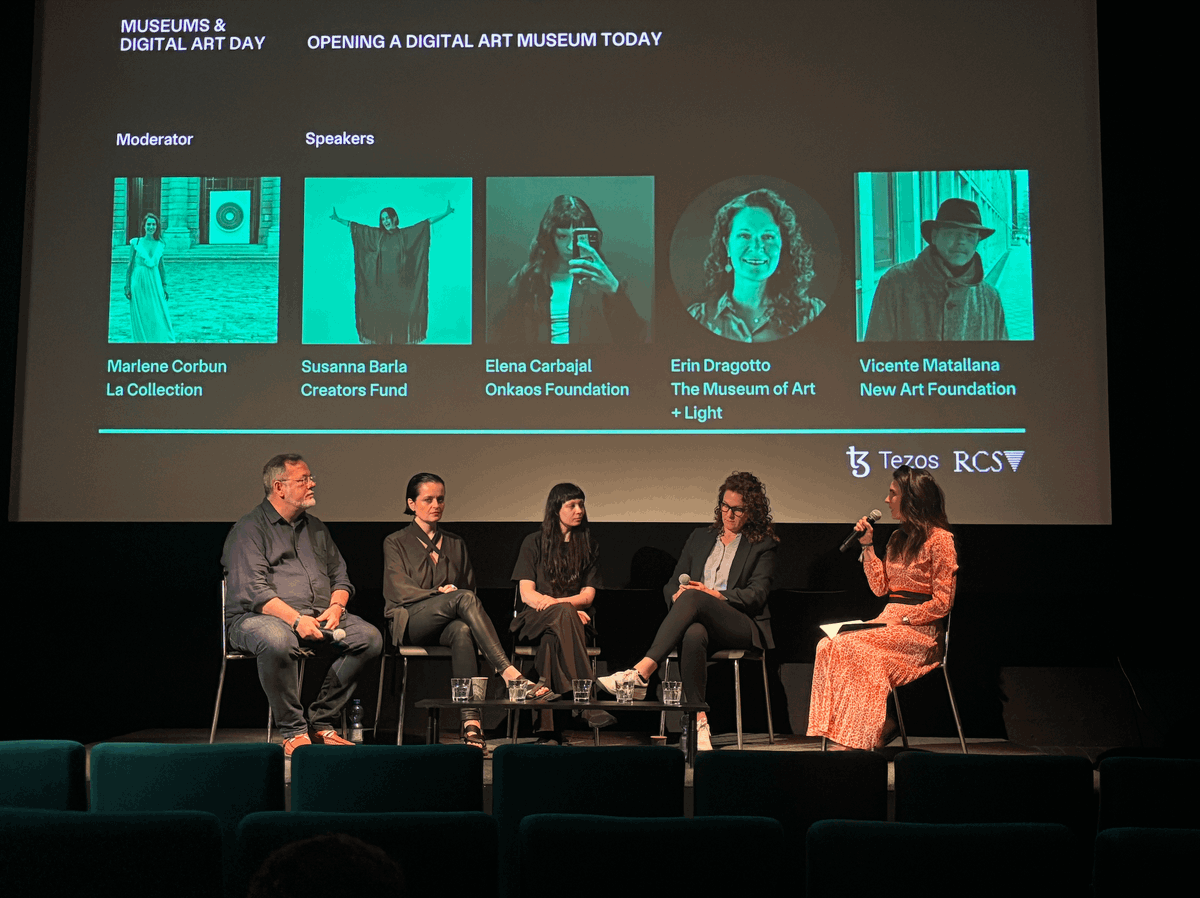 Tezos (@tezos) on Twitter photo 4. Opening a Digital Art Museum Today
Susanna Barla (Creators Fund)
Elena Carbajal ( <a href="/onkaos__/">Onkaos</a>)
Erin Dragotto ( <a href="/museumartlight/">Museum of Art + Light</a>)
Vicente Matallana ( @newartf)
Moderated by <a href="/MarleneCorbun/">Marlene Corbun</a> ( <a href="/LaCollectionOff/">laCollection</a>) 4. Opening a Digital Art Museum Today
Susanna Barla (Creators Fund)
Elena Carbajal ( <a href="/onkaos__/">Onkaos</a>)
Erin Dragotto ( <a href="/museumartlight/">Museum of Art + Light</a>)
Vicente Matallana ( @newartf)
Moderated by <a href="/MarleneCorbun/">Marlene Corbun</a> ( <a href="/LaCollectionOff/">laCollection</a>)
