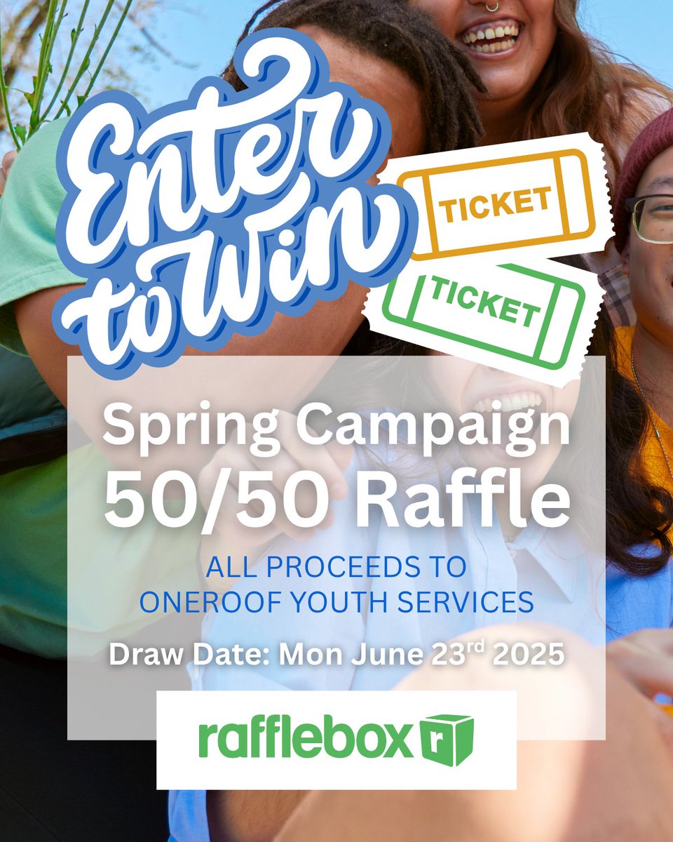 oneROOFYouth's tweet image. Enter to win our #SpringCampaign 50/50 JACKPOT! 💵 🎉 🎟️ 
Current Total: $255

🎟️ Get your tickets now: rafflebox.ca/raffle/oys
💰 The jackpot grows with every ticket sold — don’t miss out!

Learn More: facebook.com/oneROOFWR/