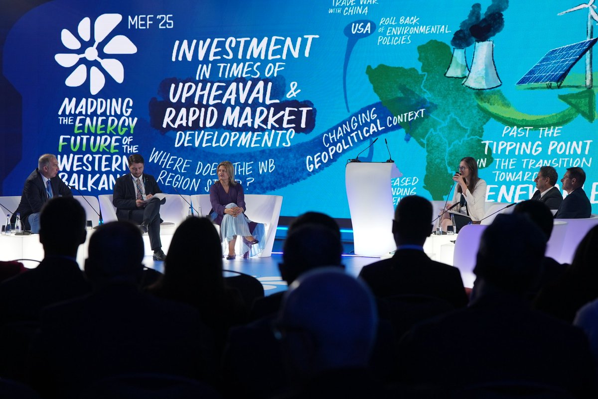 getoarmjeku's tweet image. On behalf 🇽🇰 I spoke about green energy policy and geopolitical challenges at Macedonian Energy Forum in Skopje. I was honored to join the Western Balkans ministerial panel with 🇲🇰 Minister Sanja Bozhinovska and IRENA Exec. Director Francesco La Camera, among other leaders.