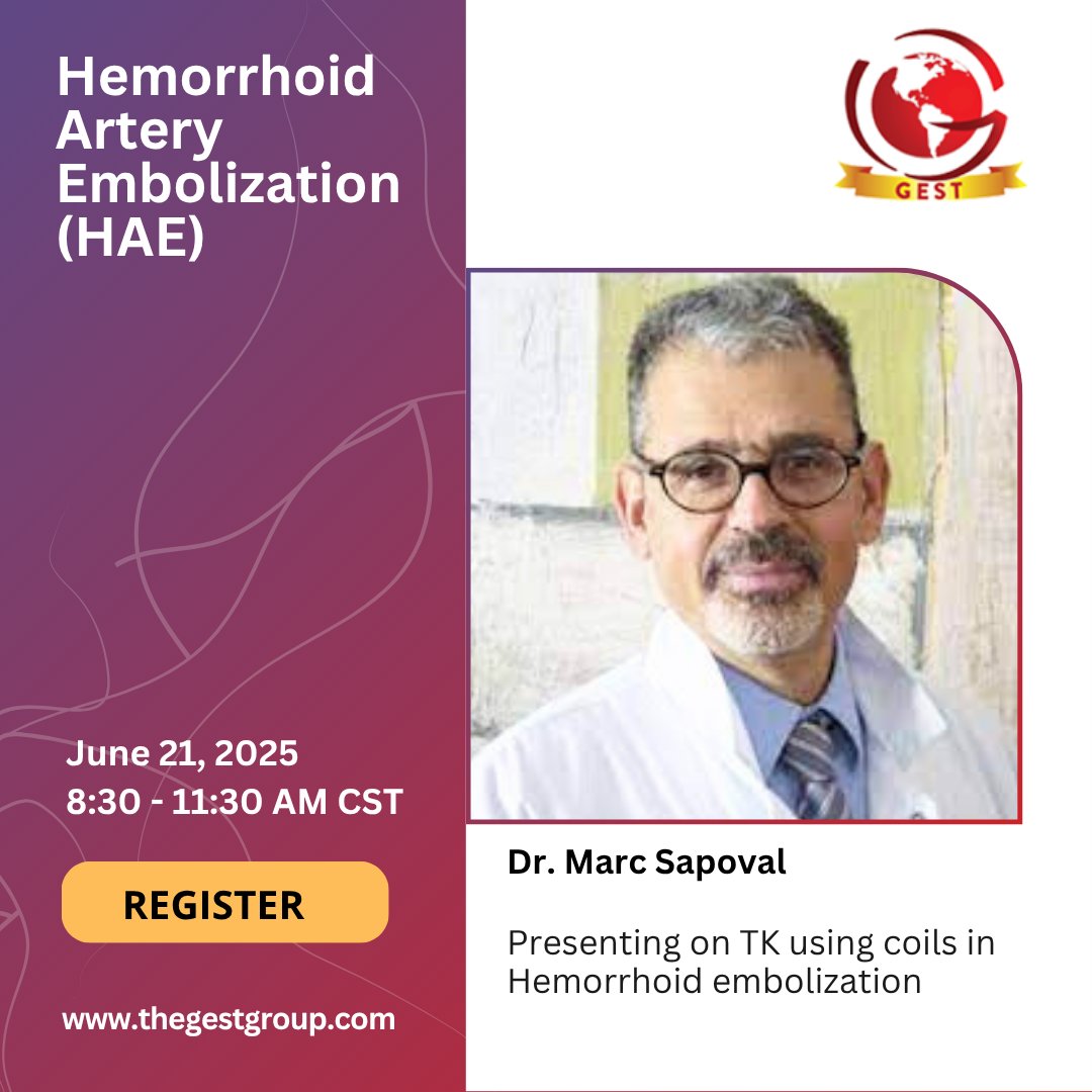 thegestgroup's tweet photo. Dr. Marc Sapoval and Dr. Karim Abd El Tawabl will be going head to head to discuss TK in #hemorrhoid #embolization with coils vs particles. Don't miss it!

Register for this virtual summit on #HAE - June 21. 

https://t.co/BpQJBEgzZ5

#embolotherapy #interventionalradiology #IRad https://t.co/3JvrAjrCrs