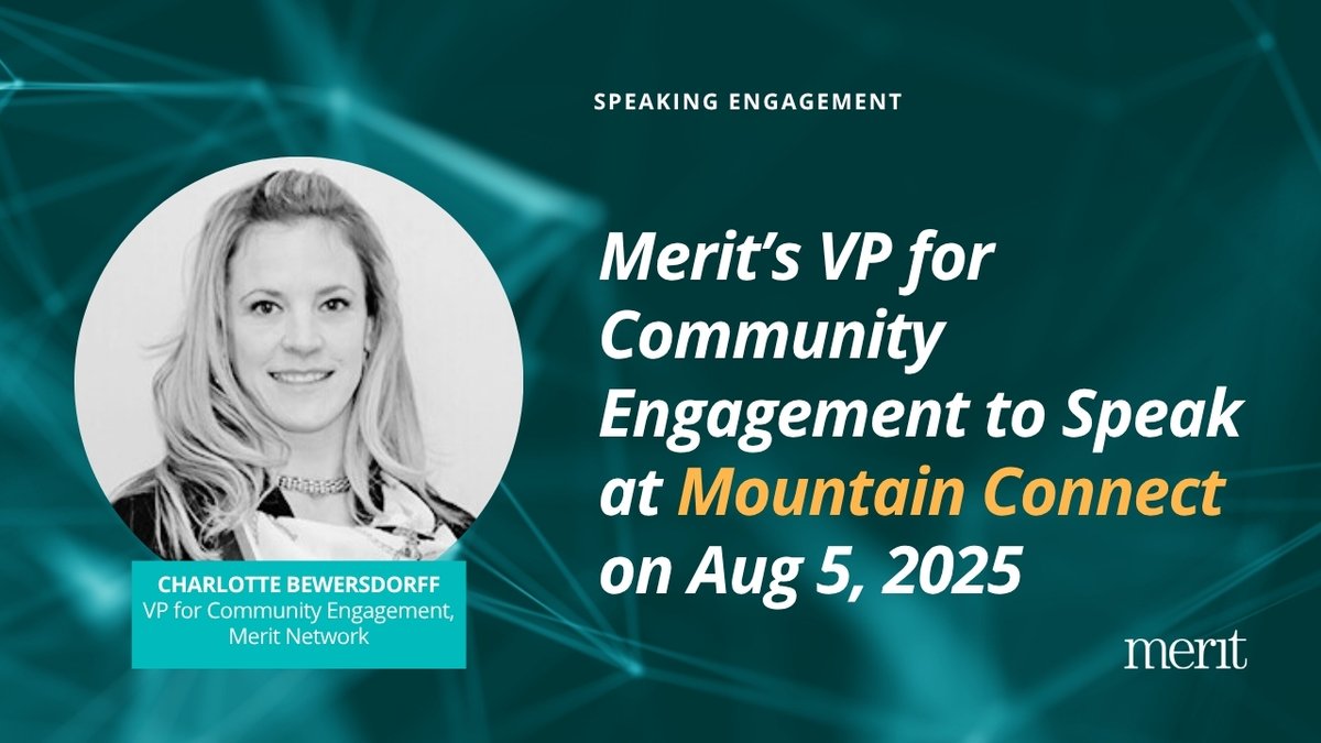 Charlotte Bewersdorff, Merit's VP for Community Engagement, will be speaking at Mountain Connect 2025!

mountainconnect.org

#MountainConnect2025 #BroadbandAccess #CommunityConnectivity #MeritNetwork