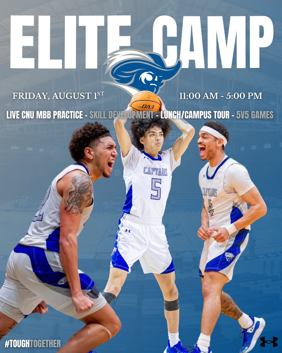 🚨REGISTRATION STILL OPEN🚨

 Interested in being a Captain? From rising FR to SR this is your opportunity to compete with the best of the best‼️

You’ll get to watch a LIVE CNU Practice as well as a Campus Tour! Come spend the day with Captains Family!
Captainsbasketballcamp.com