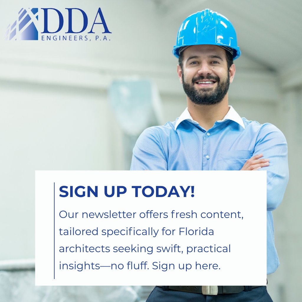 DDAEngineers's tweet image. Our newsletter isn&apos;t filled with recycled headlines. It’s built for Florida architects who need quick, practical insights—no filler. Sign up here zurl.co/ym5xz #ddaengineers #structuralengineering #inspectionservices #peerreviews #miami