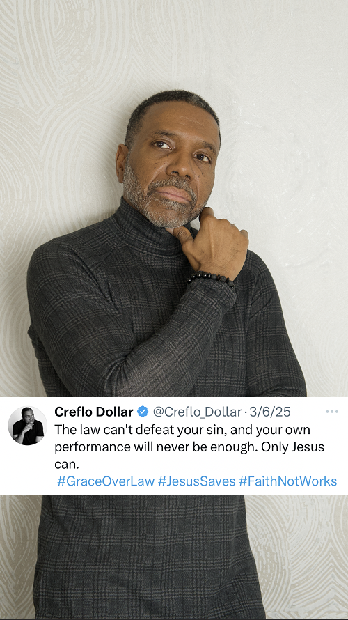 Creflo_Dollar's tweet photo. **The Law can point out your sin—But only Jesus can forgive it.** ✝️No amount of performance or rule-keeping can erase what only grace can cover.**Forgiveness isn’t earned. It’s received.**

#GraceOverLaw #JesusForgives #CrefloDollar #WorldChangers #UnderstandingGrace #NotByWorks #EmpoweringChange #FaithInJesus #ForgivenAndFree