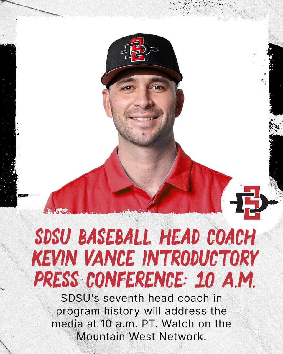 San Diego State Baseball (@aztecbaseball) on Twitter photo Join us live at 10 am today on the #MWN as we officially introduce our new head coach Kevin Vance (<a href="/SorryBoutIt10/">Kevin Vance</a>)! #GoAztecs
📺 Watch: goaztecs.com/watch Join us live at 10 am today on the #MWN as we officially introduce our new head coach Kevin Vance (<a href="/SorryBoutIt10/">Kevin Vance</a>)! #GoAztecs
📺 Watch: goaztecs.com/watch